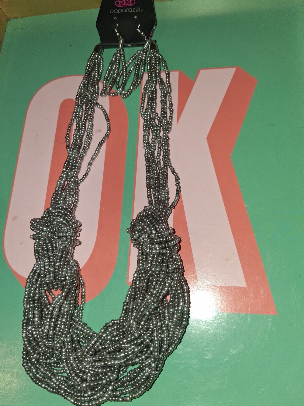 paparazzi Silver Multi-Strand Knotted Beaded Necklace